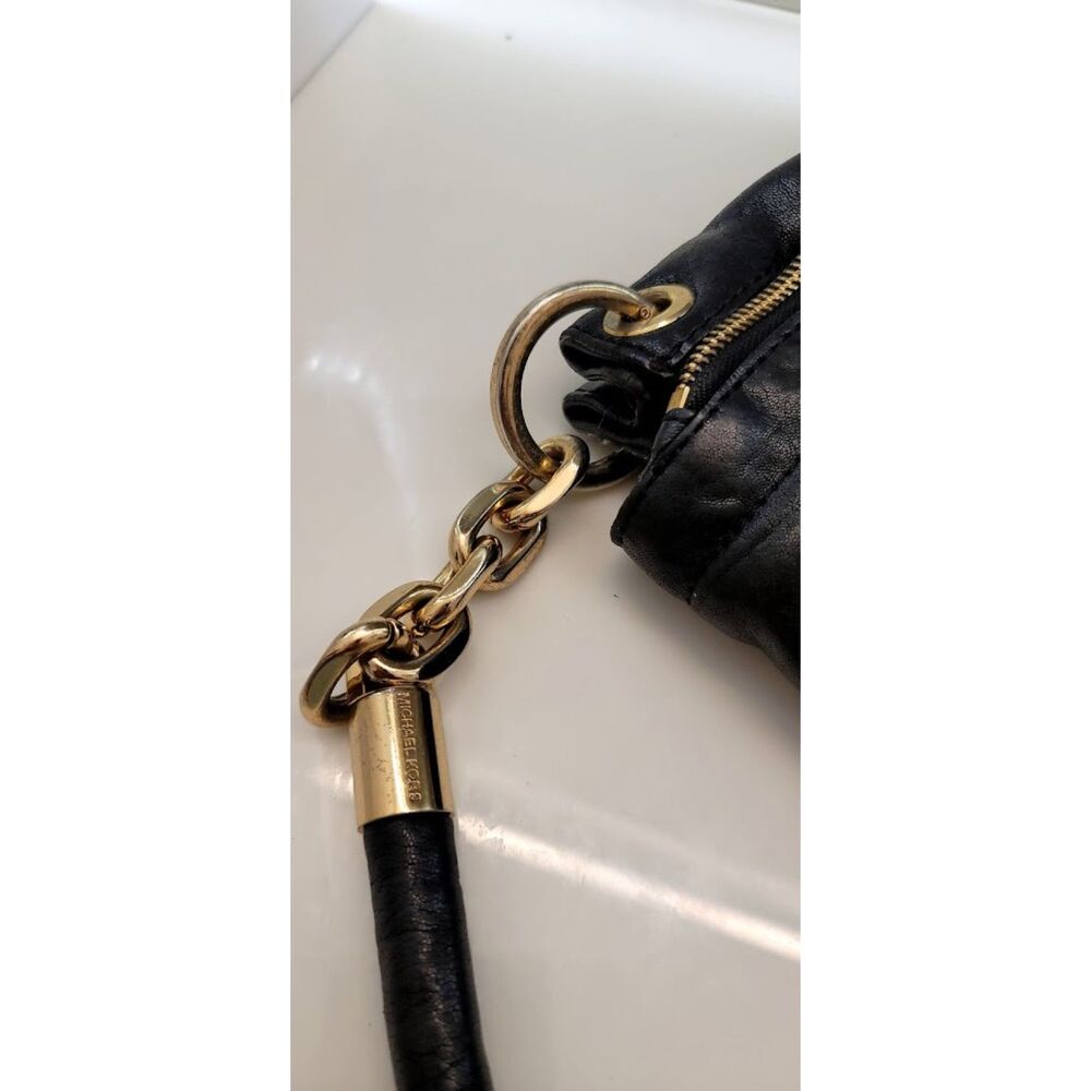 Michael Kors Y2K Grunge Goth Leather Black and Gold Purse Handbag Vintage Chain - Picture 4 of 12
